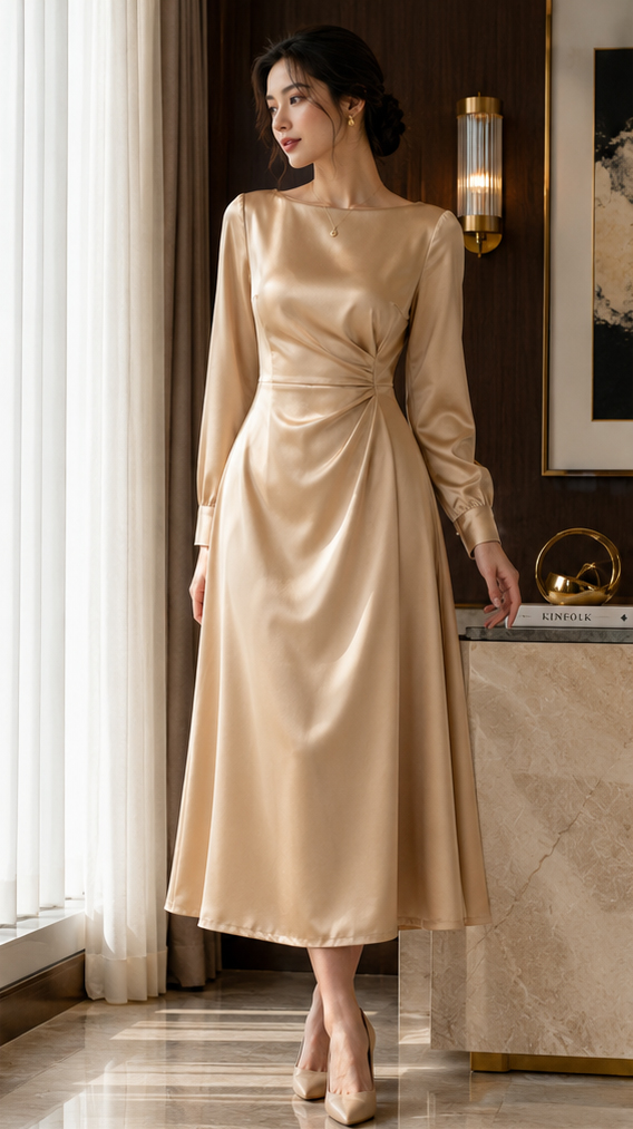 Elara Satin Midi Dress